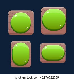 Juego UI Configurar Botones Verdes Oval Banderas Emerger Iconos De Windows En Bordes De Madera Diseño Vector De Vidrio Fresco
