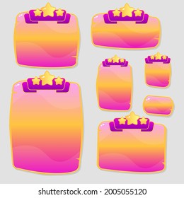 Game UI Set Pink Orange Windows Buttons Wooden Style For Games And E-commerce Cute Colorful Cartoon Vector Design