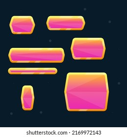 Game UI Set Of Pink Orange Golden Treasure  Abstract Cute Cartoon Colorful Bright Buttons Banners Pop Up Windows Vector Design
