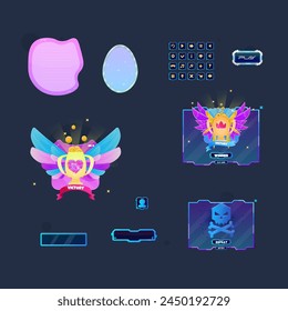 Game Ui Set Of Pop Ups Banners Badges Winner Or Defeat Stickers Note Vector Design
