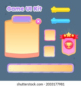 Game UI Set Pop Up Window Loading Bars Star Win Pop up Beige Orange Blue Purple  Cartoon Vector Design