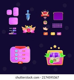 Juego UI Configurar Pop Up Winner Badner King Reward Y Botones , Iconos Cute Colorido Diseño Del Vector De Caricaturas