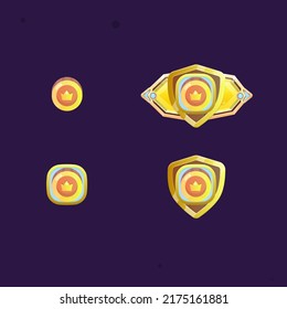 Game UI Set Pop Up Winner Badge Reward And Fantasy Blue Brown Golden Coins Crown Kingdom Icons Crown  Cute Colorful Cartoon Vector Design