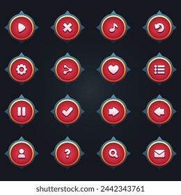 Game ui set of red buttons in cartoon style gui to build 2d games cartoon casual buttons kit