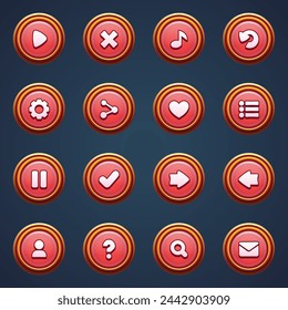 Juego ui conjunto de botones rojos en estilo de dibujos animados gui para construir juegos 2d de dibujos animados kit de botones casuales