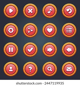 Game ui set of red buttons in cartoon style gui to build 2d games cartoon casual buttons kit