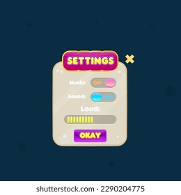Game UI Set Settings Pop Up Window Cute Colorful Vector Design
