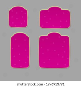 Game UI Set Of Square Pink  Buttons With Gold Borders Headers For Games Cute Cartoon Style Vector Design