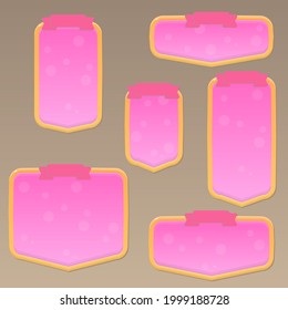 Game UI Set Of Windows And Buttons In  Cartoon Cute Colorful Pink Gold Princess Royal Kingdom Style Vector Design