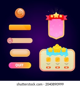 Game UI Set Windows  Juicy Glass Orange  Planet Fantasy Cosmic Buttons Bars Cute Cartoon Vector Design