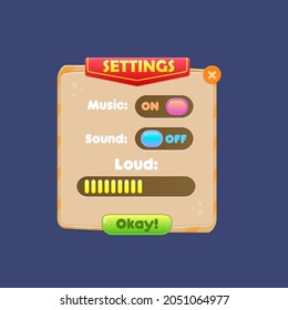 Preferencias de la interfaz de usuario de juego Botones Ventana Ventana Estilo Naranja Marrón Bandera Bordes de trazo Botón Cabecera Sweet Soft Cute Colorful Cartoon Vector Diseño