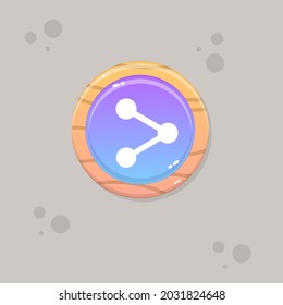 Game UI Share Button  Beige Orange Blue Sky Purple Wooden Natural  Cartoon Vector Design