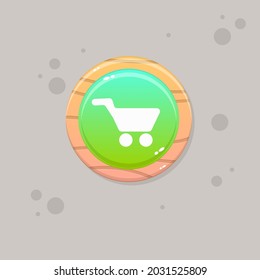 Game UI Shop Cart Button  Beige Orange Green Turquoise  Wooden Natural  Cartoon Vector Design