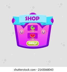 Game UI Shop Double Donuts Price Crown Icon Silhouette Window Pop Up With Button And Header Pink Purple Cute Cartoon  Vector Design