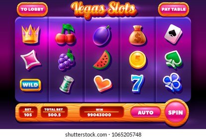 Game ui slots. Complete menu of graphical user interface GUI to build 2D games. Slots  Icons set. Objects for game user interface. 