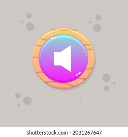 Game UI Sound Button  Beige Orange PinkTurquoise  Wooden Natural  Cartoon Vector Design