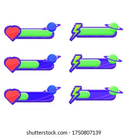 Game ui space theme set kit. metal health bar and energy, stamina, power bar for 2d gui vector illustration