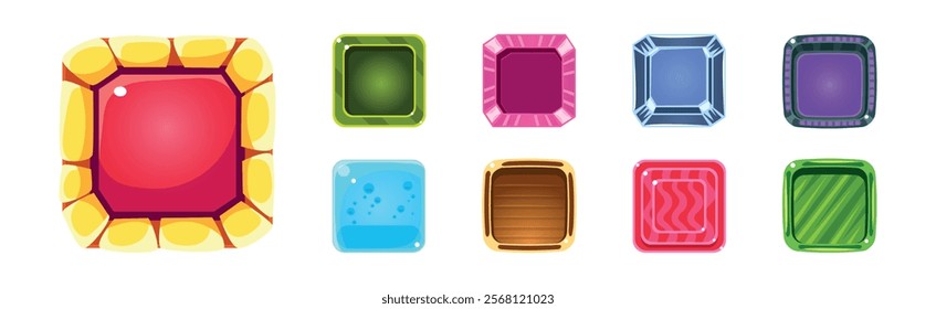 Game UI Square Buttons with Texture Vector Set