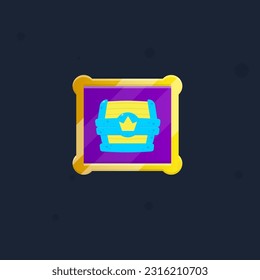 Game UI Square Chest Icon Button Gem Dark Purple Window Pop Up With Golden Rounded Borders Cute Cartoon  Vector Design