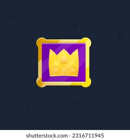 Game UI Square  Crown With Stars Icon Button Gem Dark Purple Window Pop Up With Golden Rounded Borders Cute Cartoon  Vector Design