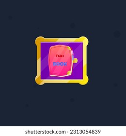 Game UI Square Red Book Icon Button Gem Dark Purple Window Pop Up With Golden Rounded Borders Cute Cartoon  Vector Design