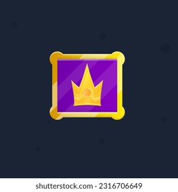 Game UI Square Sharp Edges Circle Gem Crown Icon Button Gem Dark Purple Window Pop Up With Golden Rounded Borders Cute Cartoon  Vector Design
