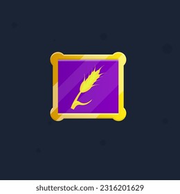 Game UI Square Wheatear Icon Button Gem Dark Purple Window Pop Up With Golden Rounded Borders Cute Cartoon  Vector Design