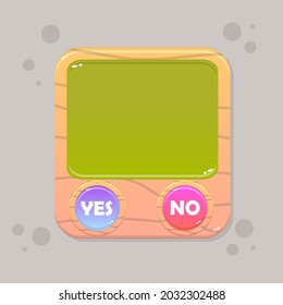 Game UI Square Window With Buttons YES And NO Beige Orange Green Juicy Wooden Natural  Cartoon Vector Design