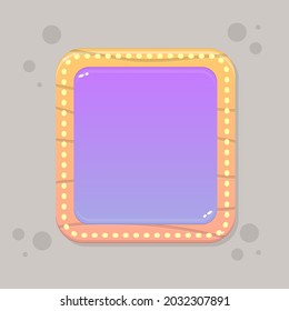 Game UI Square Window With Neon Lights Vintage Beige Orange Purple  Juicy Wooden Natural  Cartoon Vector Design