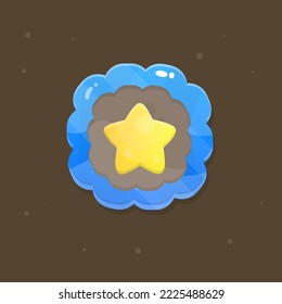 Game UI Star Icon For RPG Games Golden Yellow In Blue Cloud Glossy Fantasy Style Frame Cute Colorful Cartoon Vector Design