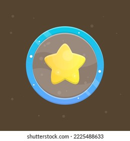 Game UI-Star-Symbol für RPG-Spiele Golden Yellow in Blue Round Frame Cute farbiges Cartoon Vektordesign