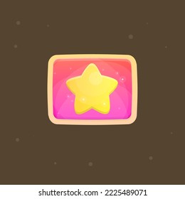 Game UI Star Icon For RPG Games Golden Yellow In Pink Fairy And Gold Fantasy Style Frame Cute Colorful Cartoon Vector Design