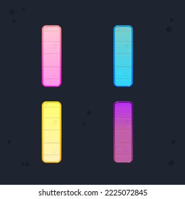 Game UI Vertical Long Banners Set Pink Blue Orange Purple  Wooden Glass Borders Sweet Soft Cute Colorful Cartoon Glossy Vector Design