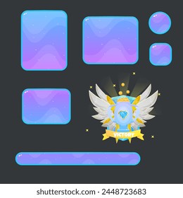 Game UI Victory Badge Buttons Set Blue Purple Sea Space Theme Borders Sweet Soft Cute Colorful Cartoon Vector Design