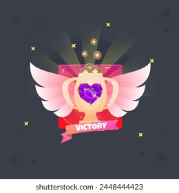 Spiel UI Victory Winner Sie gewinnen Pink Badge Cup Wings Coins Vektorgrafik Design