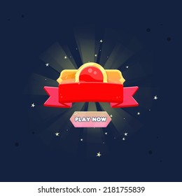 Página Ganadora De UI De Juego Para Juegos Pop Up Badge Grado Rojo Naranja Botones Dorados Cinta Roja Dibujo Cute Colorido Diseño Vector