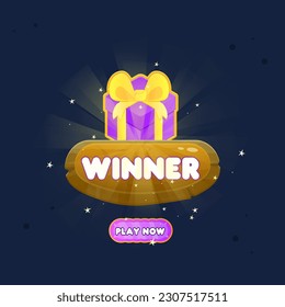 Game UI Win Page For Games Badge Pop up Grade Wooden  Button  Purple Gift Gem Buttons Cartoon Cute Colorful Vector Design