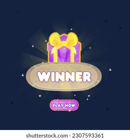 Game UI Win Page For Games Badge Pop Up Grade Stone Button  Purple Gift Gem Buttons Cartoon Cute Colorful Vector Design