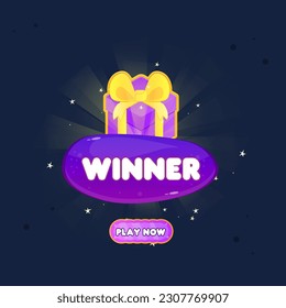 Game UI Win Page For Games Badge Pop Up Grade Purple Button  Purple Gift Gem Buttons Cartoon Cute Colorful Vector Design