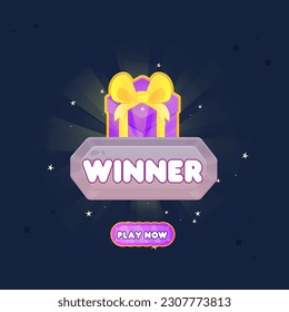 Game UI Win Page For Games Badge Pop Up Grade Stone  Button  Purple Gift Gem Buttons Cartoon Cute Colorful Vector Design