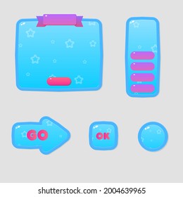Ventana de la interfaz de usuario de juego Botones Set Blue Sky Star Theme Borders Sweet Soft Cute Colorful Cartoon Vector Diseño