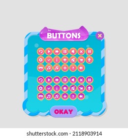 Game UI Window Buttons Set Blue Sky Turquoise Purple Bubbles Sea Liquid Theme Borders  Header Sweet Soft Cute Colorful Cartoon Vector Design