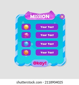 Game UI Window Mission Blue Sky Turquoise Purple Bubbles Sea Liquid Theme Borders Header Sweet Soft Cute Colorful Cartoon Vector Design