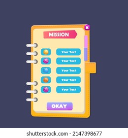 Game UI Window Mission Copy Book   Right Bookmarks Header Sticker  Note Pad Cooking Cute Cartoon Orange Beige Vector Design