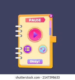 Game UI Window Pause Copy Book   Right Bookmarks Header Sticker  Note Pad Cooking Cute Cartoon Orange Beige Vector Design