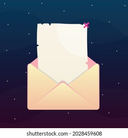 Game UI Window Pop Up Torn Old Paper Envelope Letter Beige White Cosmic Background Vector Design