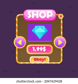 Game UI Window Shop Diamond Price Orange Halloween Style With Pink Juicy Header With Purple And Pink Buttons Cute Cartoon Vector Design