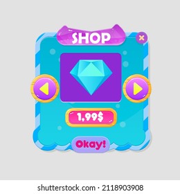 Game UI Window Shop Diamond Price Blue Sky Turquoise Purple Bubbles Sea Liquid Theme Borders Header Sweet Soft Cute Colorful Cartoon Vector Design