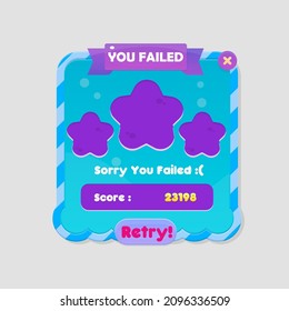 Game UI Window You Failed Blue Sky Turquoise Purple Bubbles Sea Liquid Theme Borders Ribbon Header Sweet Soft Cute Colorful Cartoon Vector Design