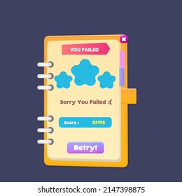 Game UI Window  You Failed Copy Book   Right Bookmarks Header Sticker  Note Pad Cooking Cute Cartoon Orange Beige Vector Design